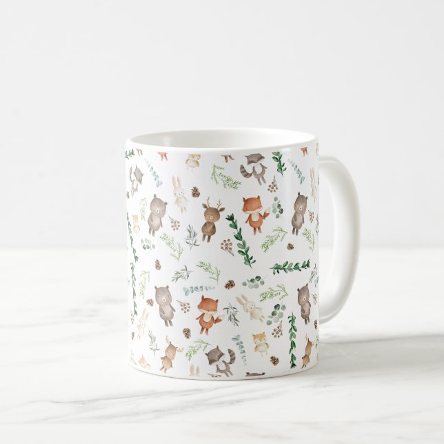 Caneca De Café Floresta Whimsical Woodland Animais de Bebê e Verd (Frente Esquerda)
