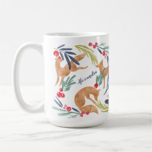 Caneca De Café Florestas Whimsso Raposas Aquarelas Folhagem festi