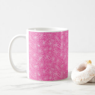 Caneca De Café Flórida desenhada à mão em rosa quente