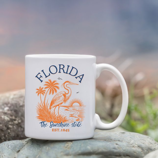 Caneca De Café Florida The Sunshine State with Heron & Palm Tree  (Criador carregado)