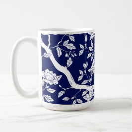 Caneca De Café Florim de Chinoiserie Elegante Azul e Branco