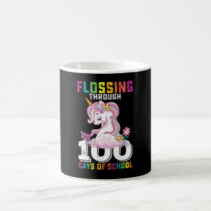 Caneca De Café Flossing Através de 100 Dias de Unicórnio Escolar