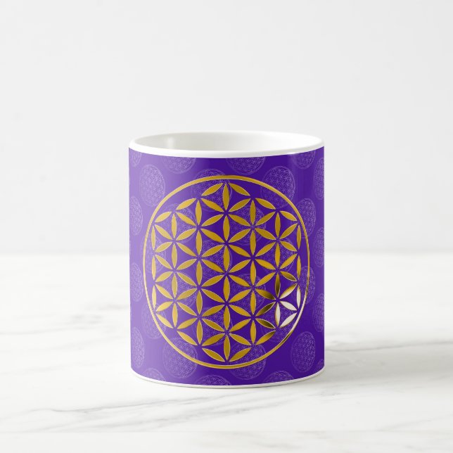 Caneca De Café Flower Of Life 1 - stamp | Gold violet pattern (Centro)