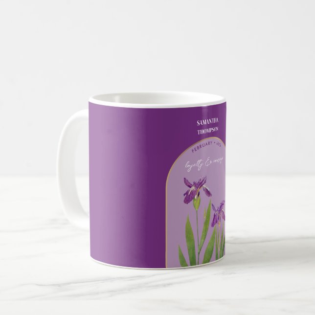 Caneca De Café Flower Personalizada Mês Fevereiro Iris (Frente Esquerda)