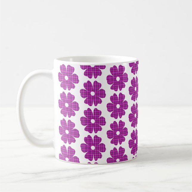 Caneca De Café Flower Shape Plaid Pink Purple (Esquerda)