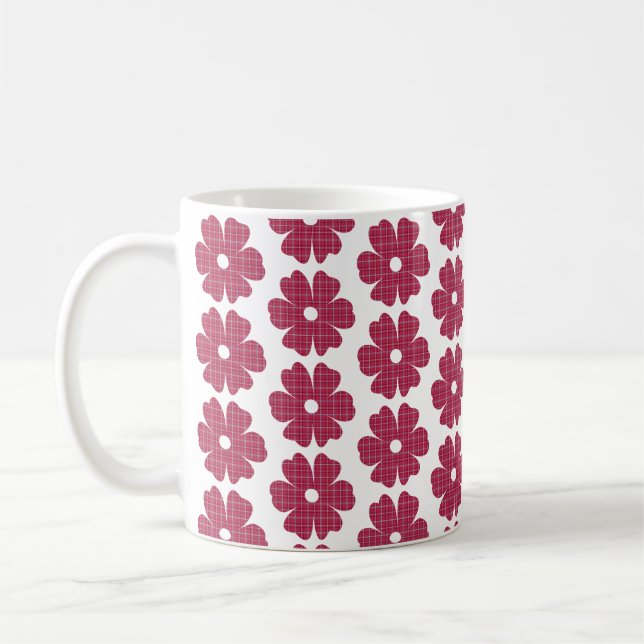 Caneca De Café Flower Shape Plaid Red Pink (Esquerda)