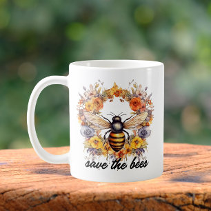 Caneca De Café Flower Wreath Save the Bees