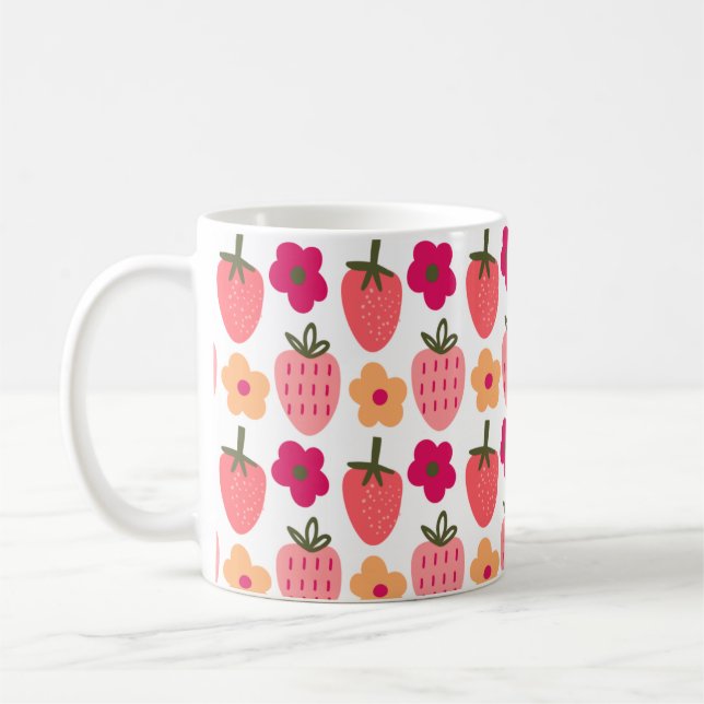 Caneca De Café flowers & strawberries pattern  (Esquerda)