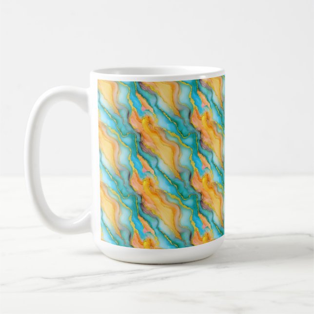 Caneca De Café Flowing  Marble Effect  in Teal, Orange and Gold (Esquerda)