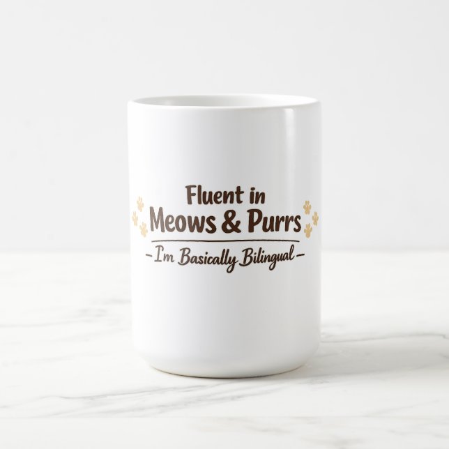 Caneca De Café Fluent in Meows & Purrs Funny Cat Lover Gift (Centro)