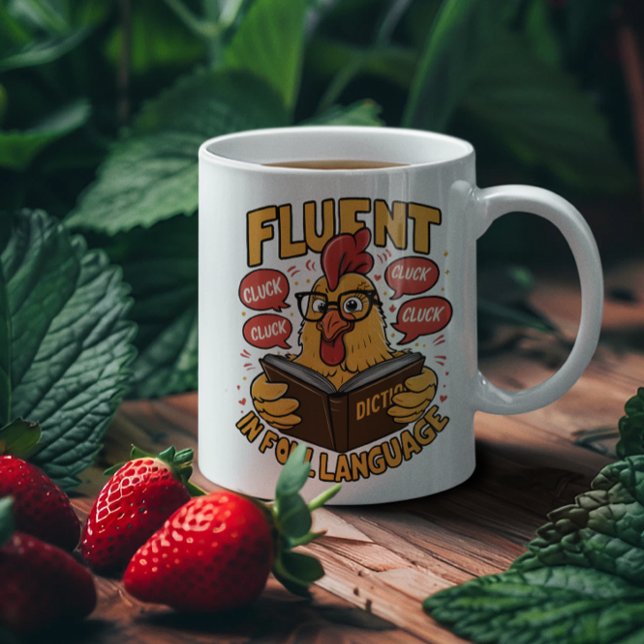 Caneca De Café Fluente em Língua Fowl no Linguista Clucky (Criador carregado)