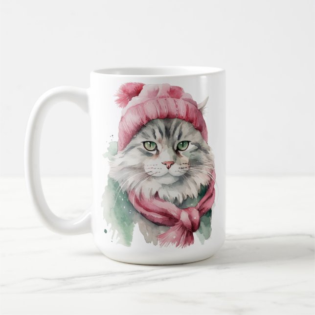 CANECA DE CAFÉ FLUFFFFFY WINTER CAT VEREN E BLUE HAT SCARF (Esquerda)