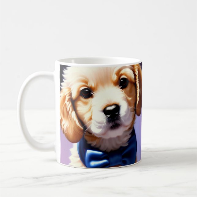 Caneca De Café Fluffy Puppy Adorável w Arco azul (Esquerda)