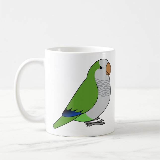 Caneca De Café Fluffy wild green quaker parrot cartoon drawing (Esquerda)