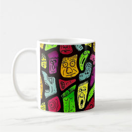 Caneca De Café Fluorescent Cartoon Weird Faces Drawing