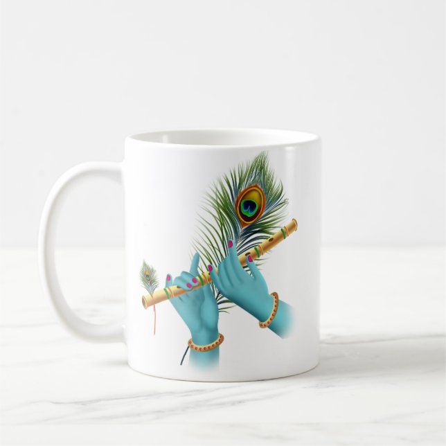 Caneca De Café Flute_Hands_Peacock Feather_Lord Krishna (Esquerda)