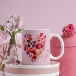 Caneca De Café Flutuando Amor | Coração Floral | DIA DE OS NAMORA