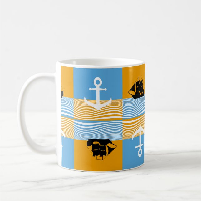 Caneca De Café Fluxo do veleiro e da âncora (Esquerda)
