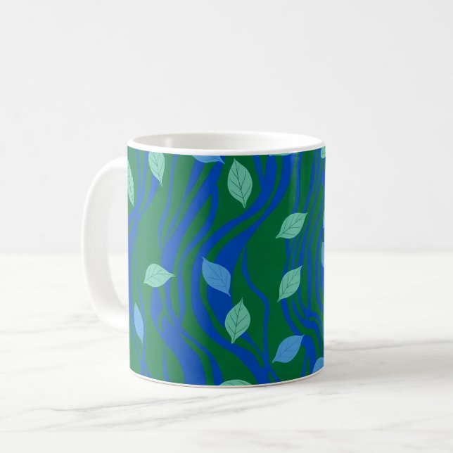 Caneca De Café Fluxo Elemental Esmeralda Verde Azul Cobalto com F (Frente Esquerda)