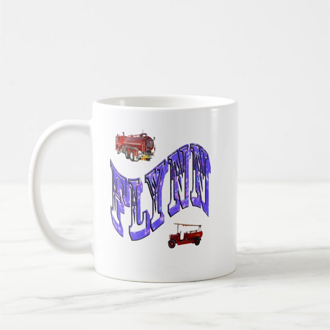 Caneca De Café Flynn, Name, Logo Com Caminhões De Fogo, (Esquerda)