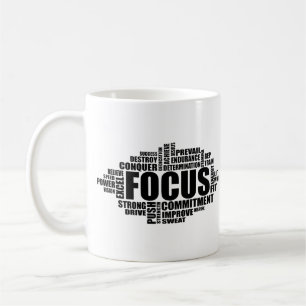 Caneca De Café FOCUS – Nuvem de Palavras de Design Motivacional