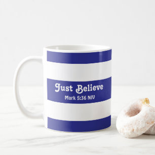 Caneca De Café Fofa Apenas Acredite Nome Listrado de Azul e Branc