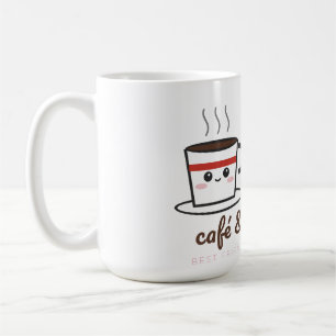 Caneca de Café Fofa Café e Croissant Melhores Amig