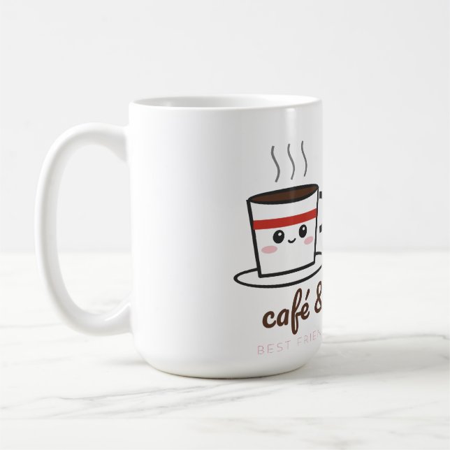 Caneca de Café Fofa Café e Croissant Melhores Amig (Esquerda)