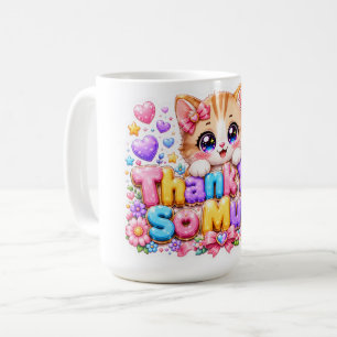 Caneca De Café Fofa Kawaii Muito Obrigado Gato Nome Pastel Rosa