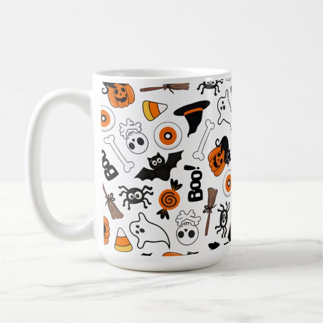 Caneca De Café Fofo Assustador Halloween Preto e Laranja (Esquerda)