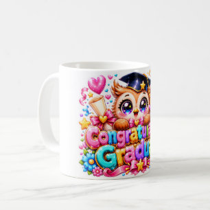 Caneca De Café Fofo Kawaii Parabéns Graduado Coruja Pastel Pi
