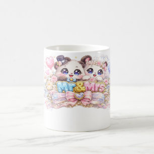 Caneca De Café Fofo Kawaii Senhor e Senhora Casal Panda Rosa Past
