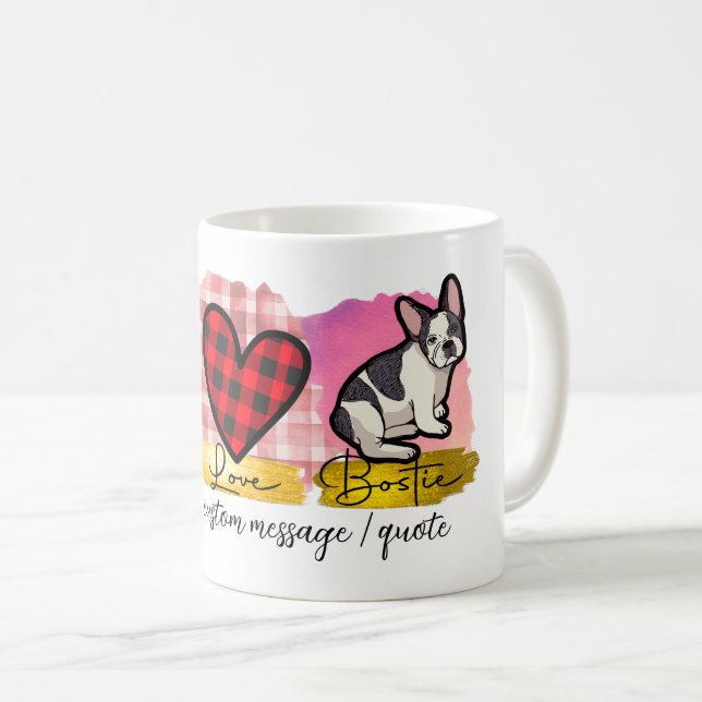 Caneca De Café Fofo Paz Amor Boston Terrier Amante de Cães (Frente Esquerda)