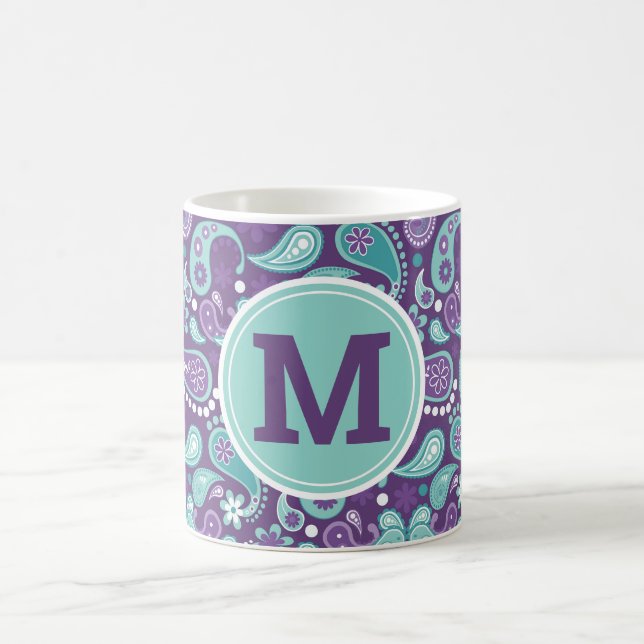 Caneca De Café Fofo Shabby Chic Roxo e azul Paisley (Centro)