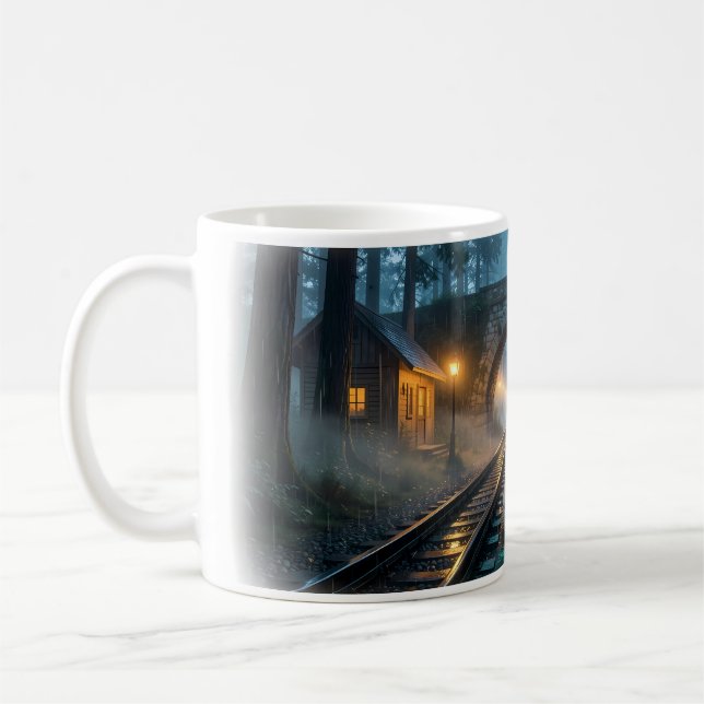 Caneca De Café Foggy Forest Railroad Lantern Passage Mug (Esquerda)