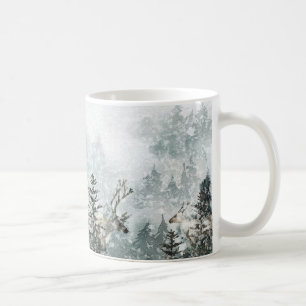 Caneca De Café Foggy Mountain Snowy Forest Stag Deer Mug