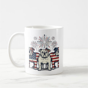 Caneca De Café Fogo de Artifício Patriota Bulldog Desenho Vintage