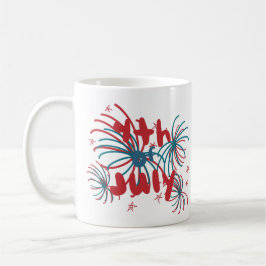 Caneca De Café Fogos de Artifício 4 de Julho Estrelas Rabiscos
