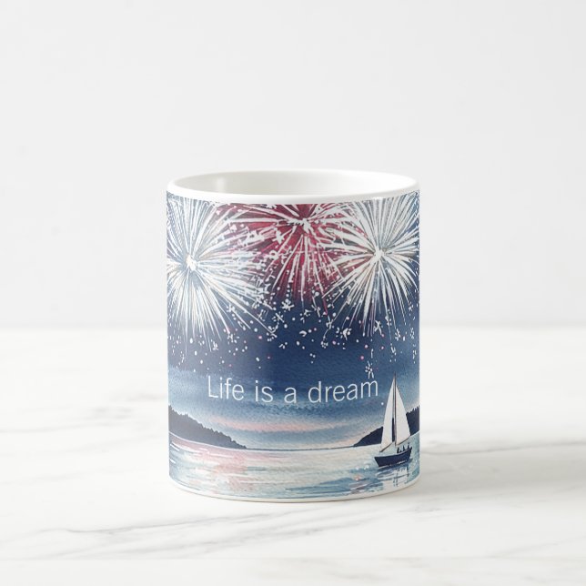 Caneca De Café Fogos de Artifício A Vida é um Sonho (Centro)
