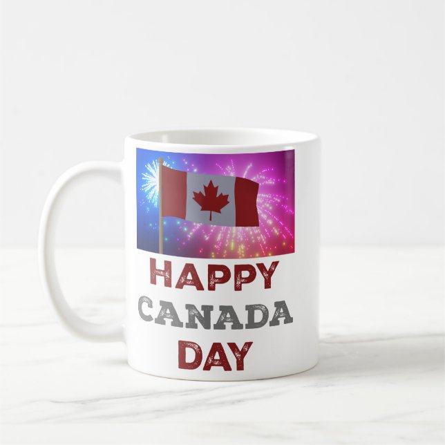 Caneca De Café Fogos de artifício do Dia Feliz do Canadá (Esquerda)