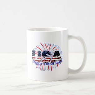 Caneca De Café Fogos-de-artifício dos brilhos da bandeira do