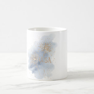 Caneca De Café Fogueira Azul Dourada EUA