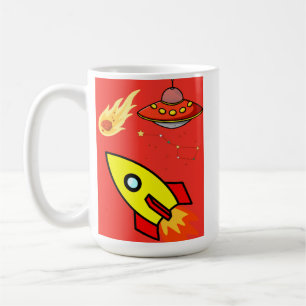 Caneca De Café Foguete Colorido de Aventura Espacial de Cartoon,