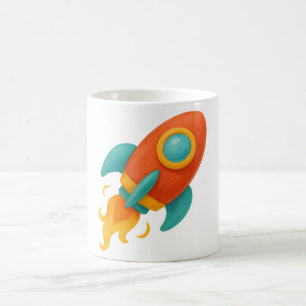 Caneca De Café Foguete Colorido - Design de Mug de Espaço em Água