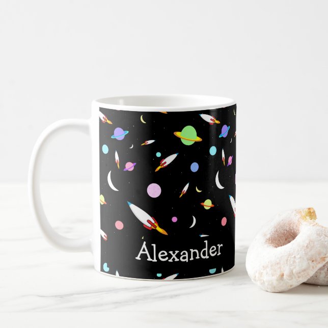 Caneca De Café Foguetes Personalizados Planetas Luas Estende Espa (Com Donut)