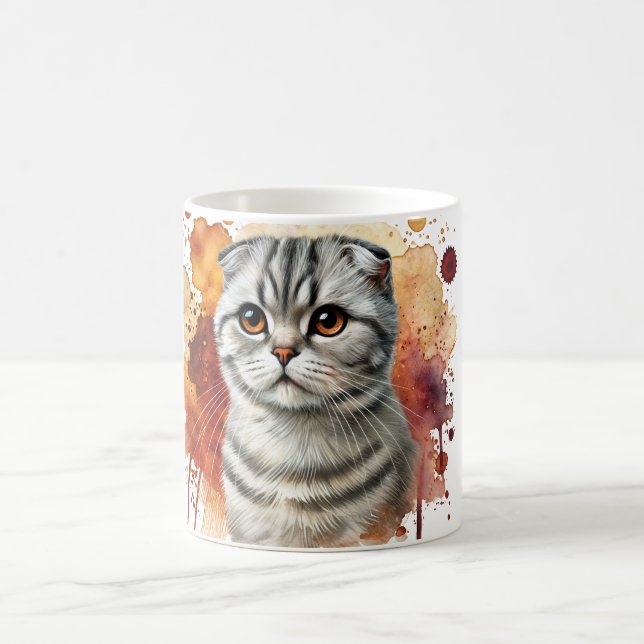 Caneca De Café Fold Silver Tabby Cat Watercolor (Centro)