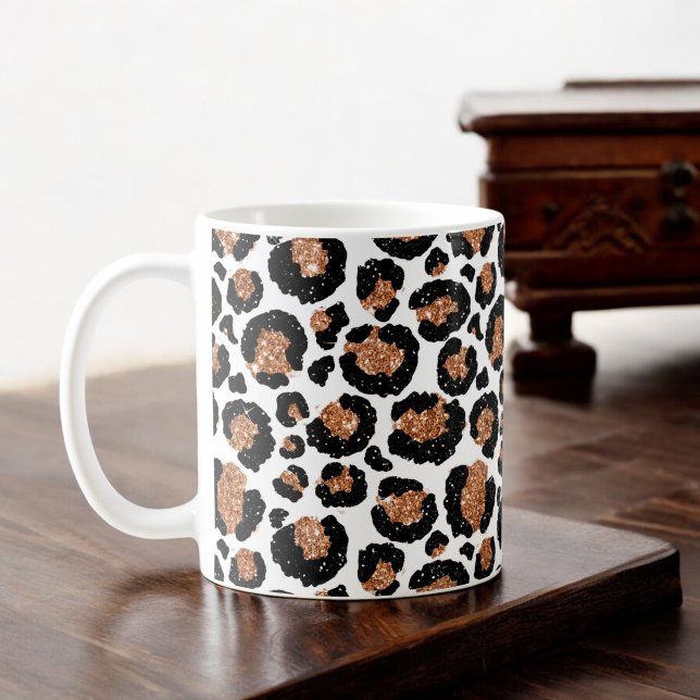 Caneca De Café Folha branca e dourada Chita - Padrão-Leopardo (Criador carregado)