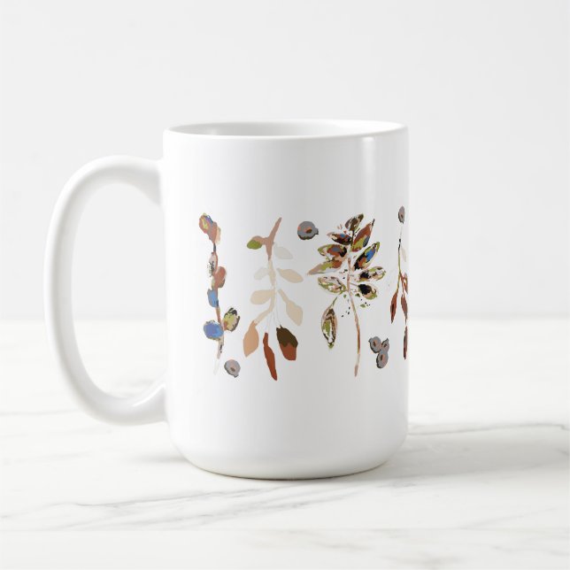 Caneca De Café Folha branca Elegante Aquarela Floral (Esquerda)