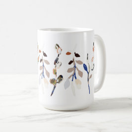 Caneca De Café Folha branca Elegante Aquarela Floral