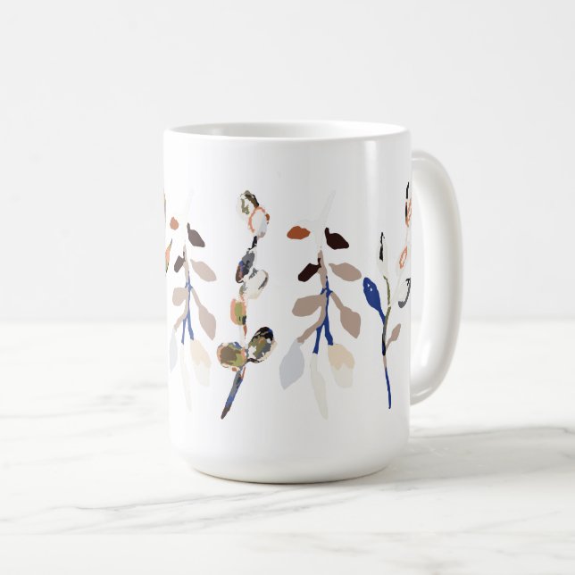 Caneca De Café Folha branca Elegante Aquarela Floral (Frente Esquerda)